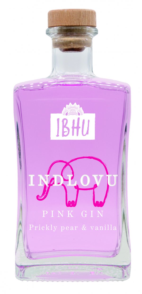 A bottle of Indlovu Pink Gin